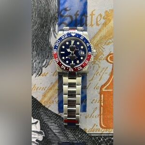 Men’s Luxury GMT Style Automatic Steel Watch Blue Dial “Pepsi” Colorway 41mm